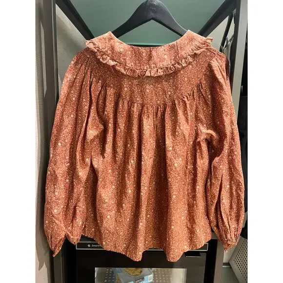 Doen Floral Billi Jean Blouse Size XS Rust Tamarillo Prairie Paisley Casual - Picture 8 of 11
